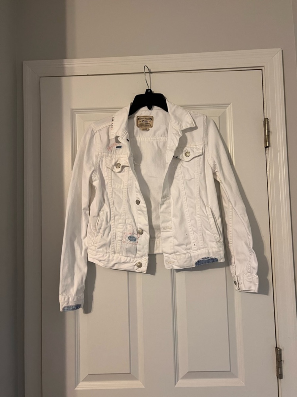 Girls Polo Ralph Lauren Authentic Denim Goods White Distress Trucker Jacket XL